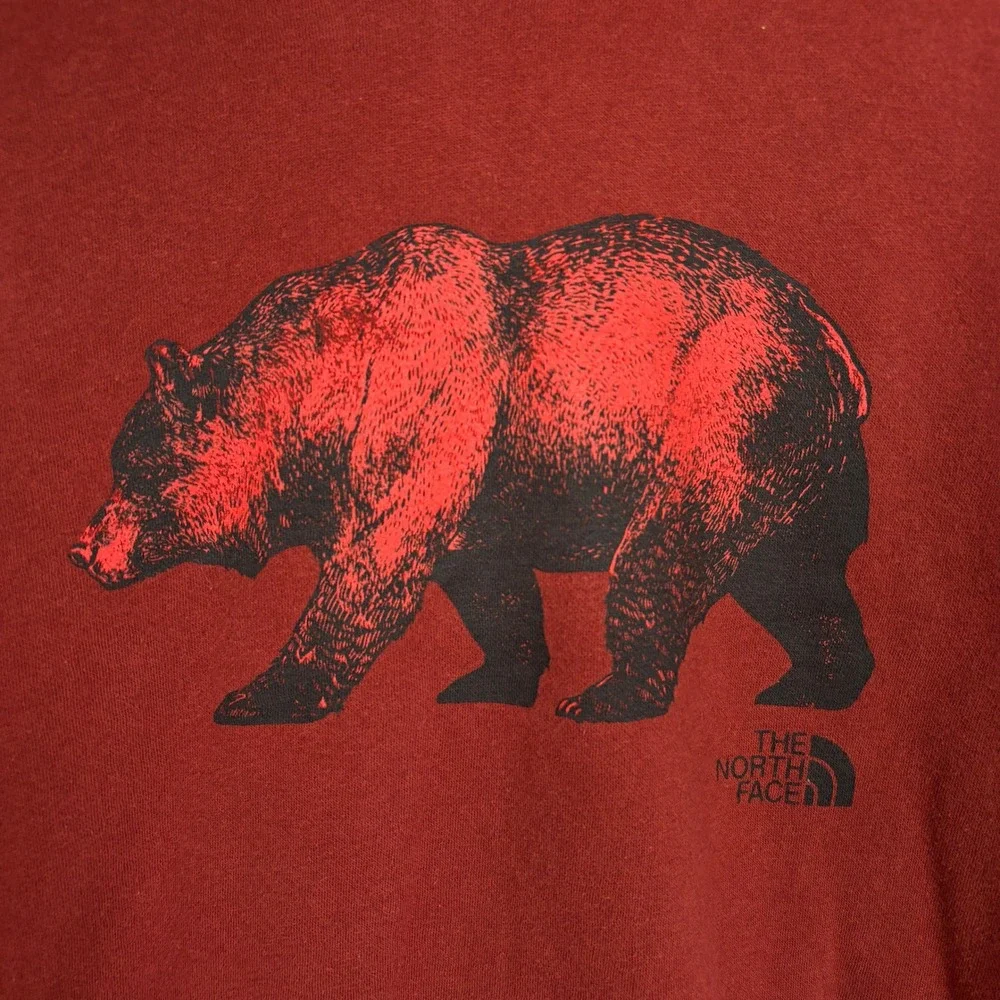 The North Face Bear Graphic Hoodie Mens M Rust Red Pullover Sweatshirt